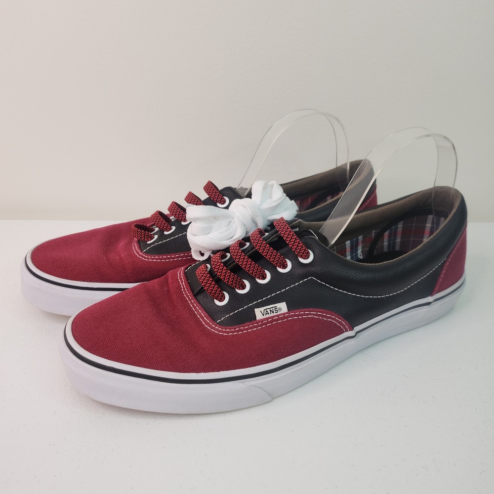 Vans Era 59 C&L Shoes Mens 12 Maroon Black Canvas Leather Skater Burgundy Red